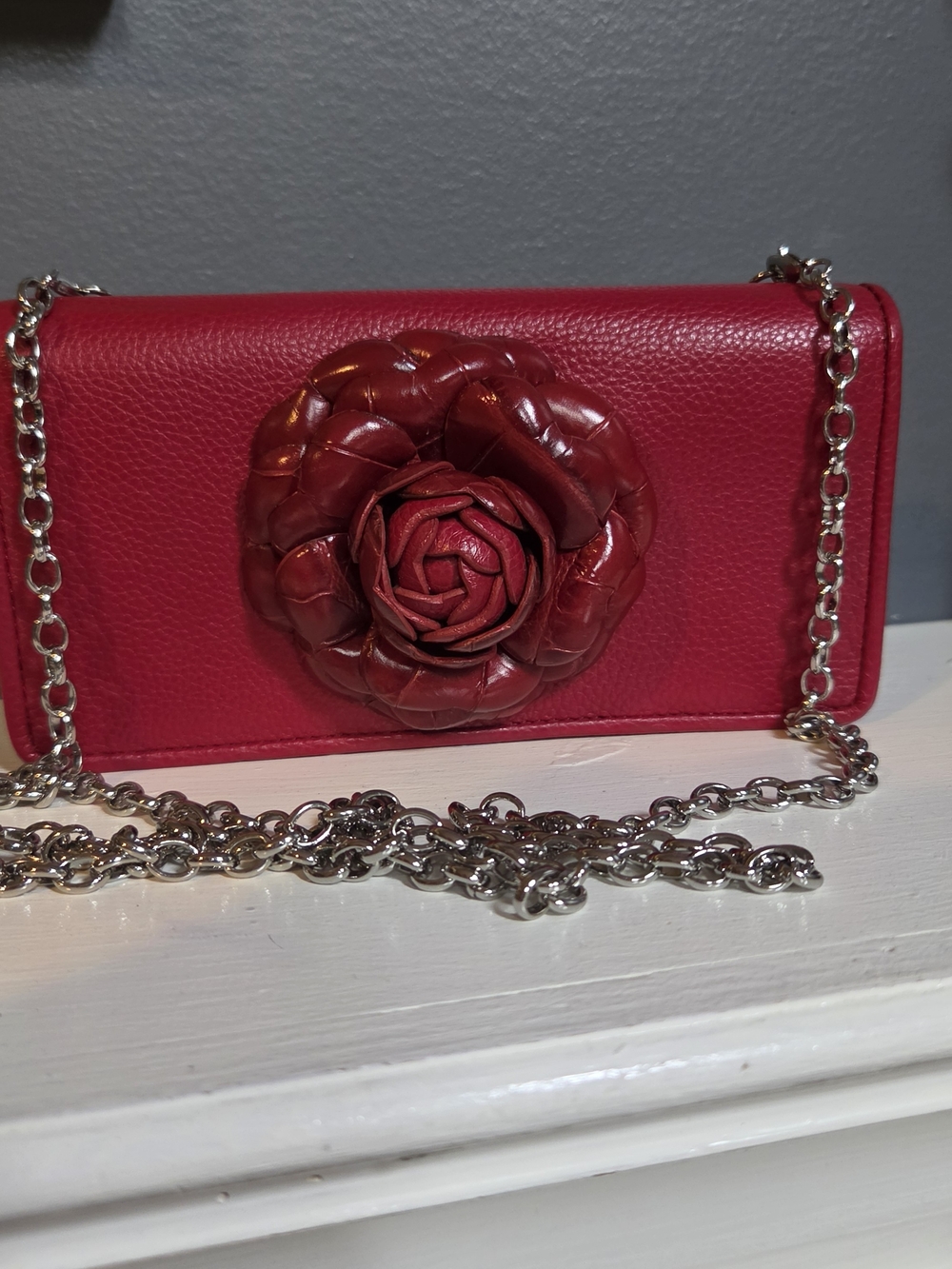 Brighton Rockmore Rosie Red Leather Rose Wallet Crossbody Clutch